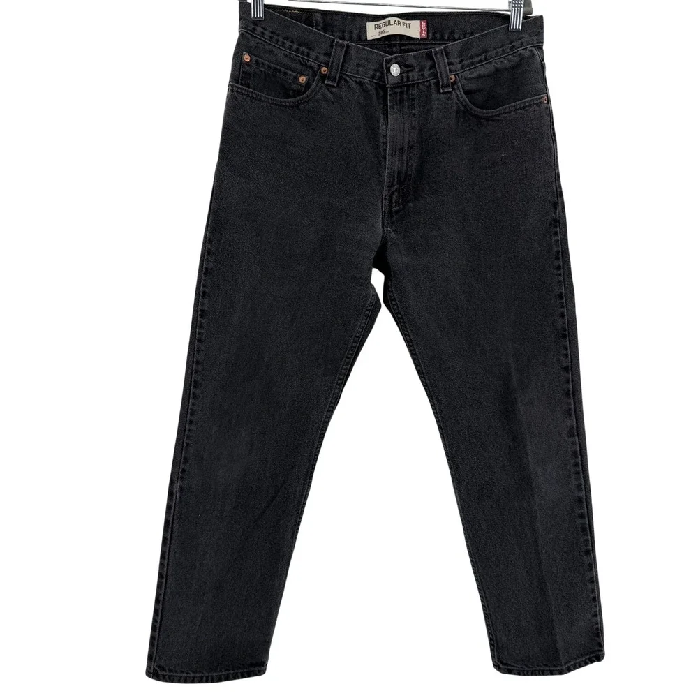 Levi's Jeans Mens 34x32 Black 505 Regular Fit Straight Leg Faded Denim Cotton